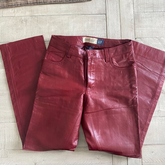Gap Women Vintage Boot Cut Red Genuine Leather Pants Mid Rise Size 0 - Picture 8 of 14